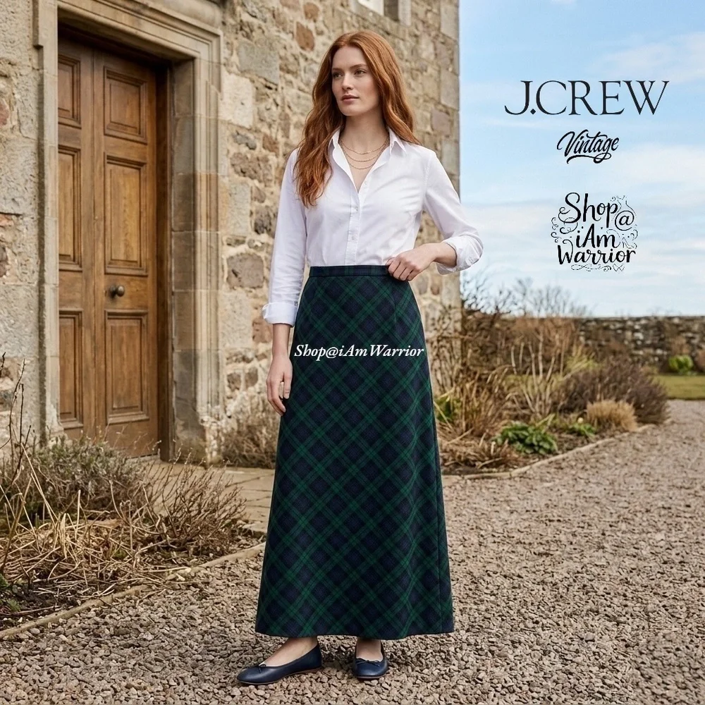J.Crew RARE vintage green/blue tartan plaid wool maxi skirt *shop@iamwarrior